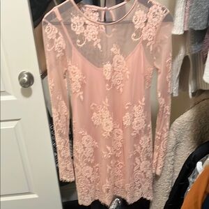 Lovers + Friends -Elegant Lace Long Sleeve Dress in Peach